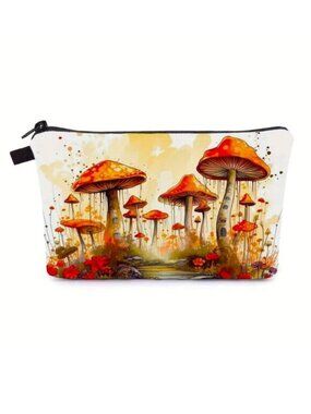 Cosmetic Bag Makeup Mushroom Clutch Pouch Travel Storage Hippie Wonderland NEW